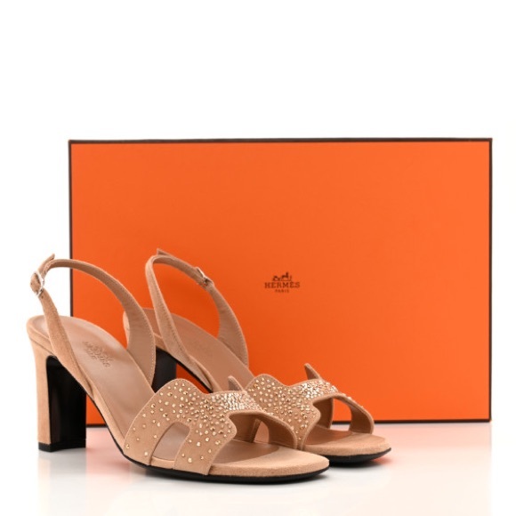 Elegant Tan Heeled Sandals with Embellishments